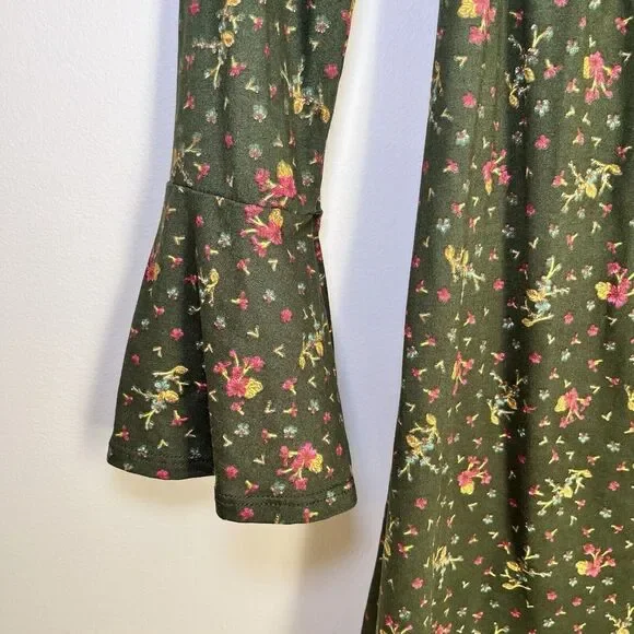 Emory Park Wrapped Mini‎ Dress Green Floral Y2K Boho Cottage Core Fairy Ethereal - Picture 5 of 10